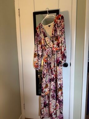 Express Floral Wrap Maxi Dress in Cream and Purple